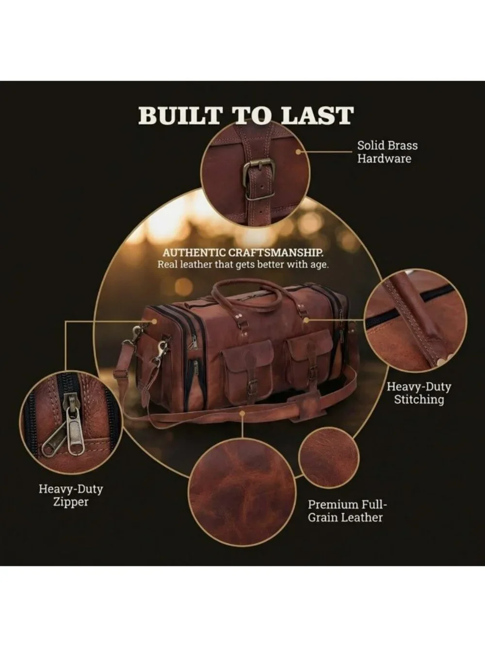 Vintage Leather Weekender Duffel Bag for Travel, Gym, Sports - Unisex 20